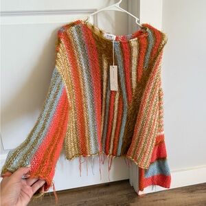 Bluivy Fringe Boho Chunk Knit Sweater Color Block
- Orange/Blue/Tan - Size M
